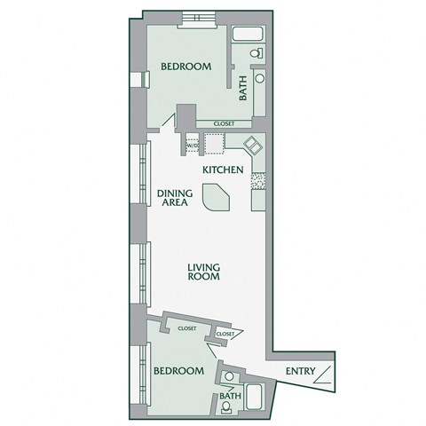 Floor plan for 2 beds, 2 baths, 900 sqft